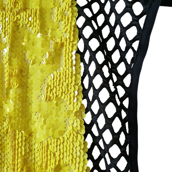 NEW Brogger Diana Neon Yellow Sequin Mini Dress Black Mesh Street Wear Glam - Picture 8 of 15